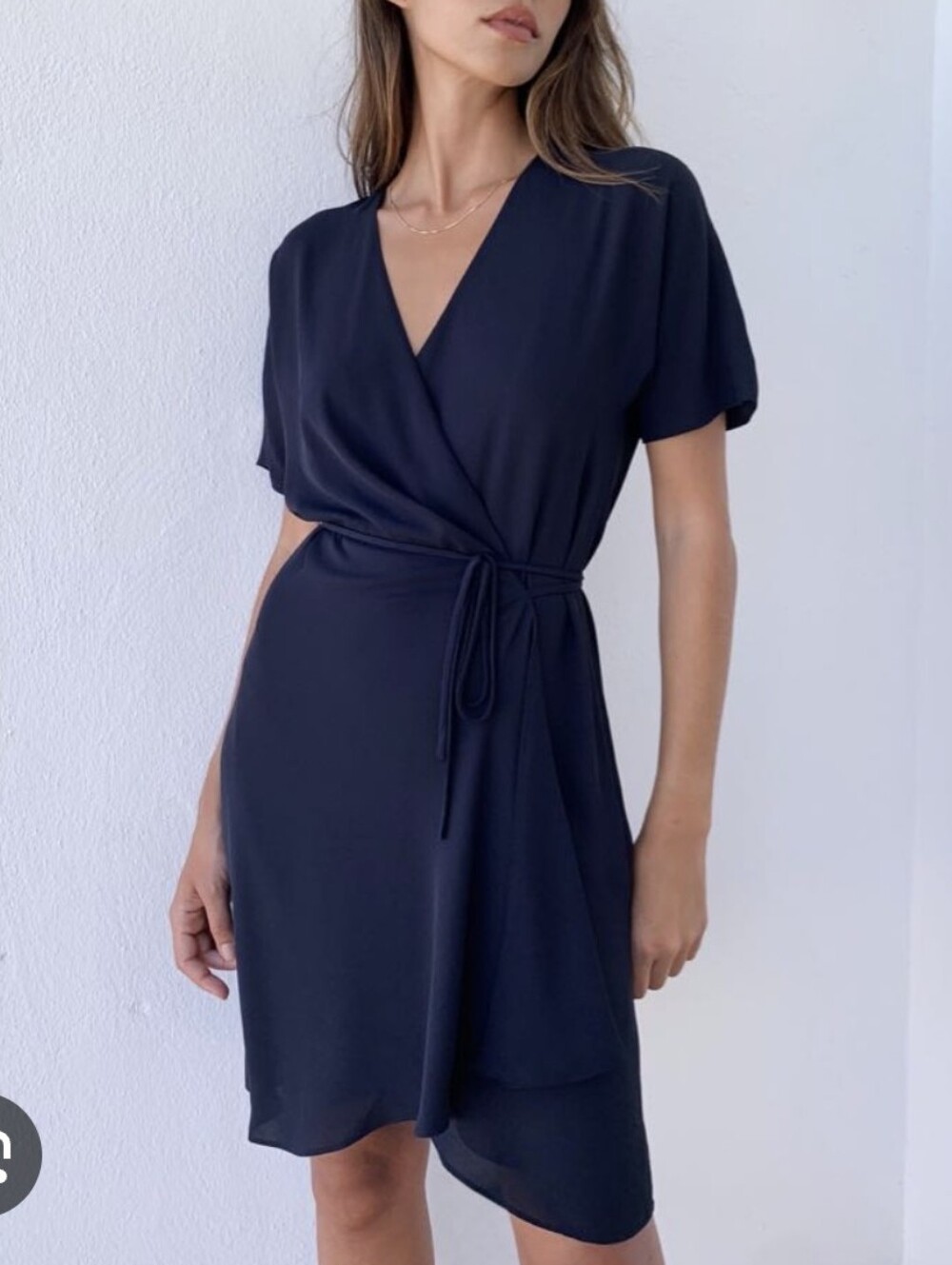 Aritzia Babaton Navy Wallace Georgette Shortsleeve Wrap Dress
